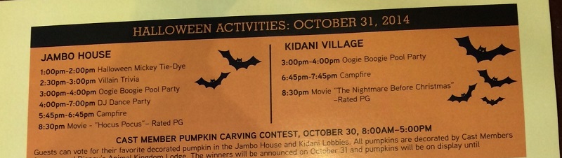 Halloween events at the Animal Kingdom Lodge